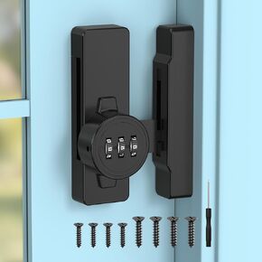 قفل باب الحظيرة مع مجموعة، قفل باب خزانة منزلق 90/180 درجة، مزلاج باب بكلمة مرور بدون مفتاح لغرفة النوم، السقيفة، خزانة الملفات - مزالج أمان من سبائك الزنك شديدة التحمل (1، أسود) in Kuwait