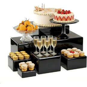 6-Piece Acrylic Buffet Riser Set | White Cube Displays for Parties, Weddings & Catering | Stackable Hollow-Base Stands for Desserts, Cupcakes, Jewelry & Decor | Sizes 3" to 8" in Kuwait
