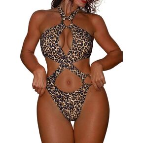 Women's Sexy High Cut Thong One Piece Swimsuits Monokini Halter Crisscross Cutout Bathing Suit Beach Pool Party in Saudi Arabia