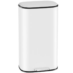 Arlopu 8 Gallon / 30L Step Kitchen Trash Can W/Slow-Closing Lid & Handle, Oval Kitchen Garbage Can W/Removable Inner Bucket & Foot Pedal, Brushed Stainless Steel, for Home, Office (White) in Kuwait