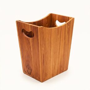 Wooden Wastebasket, Compact Trash Can for Bathroom, Teak, 2 Gallons in Kuwait