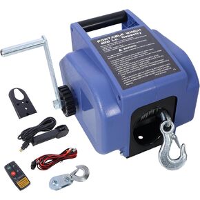 12v 2000lbs Trailer Winch,Reversible Electric Winch for Boats up to 5000 lbs,Galvanized Wire Rope,with Extra Pulley Hook,Rapid Mount,Wirelss Remote Control,Blue in Kuwait