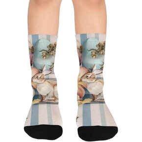 Bunny Floral Bouquet Blue Hiking Socks - Toddler Boys & Girls Warm Thick Thermal Winter Crew Socks for School, Daily Wear & Outdoor Activities in Kuwait