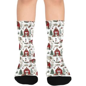OTVEE Christmas Farm, Red Barns And Snowy Hiking Socks for Kids Boys Girls, 1 Pairs Breathable Soft Cozy Crew Boot Socks for Athletic Sport Basketball Daily Wear in Kuwait