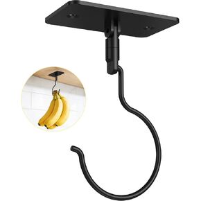 Banana Hook, 360° Rotatable Metal Banana Hanger Under Cabinet, 2 Installation Options Adhesive and Drill, Magnetic Foldable, Black, 1 Pcs in Saudi Arabia