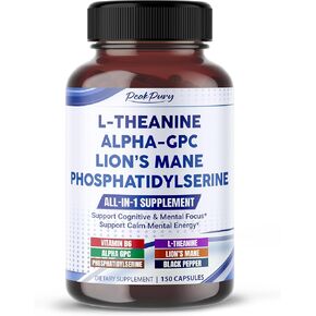 Premium L-Theanine, Alpha-GPC, Lion’s Mane & Phosphatidylserine – Cognitive & Mental Focus Support Supplement – 150 Capsules in Kuwait