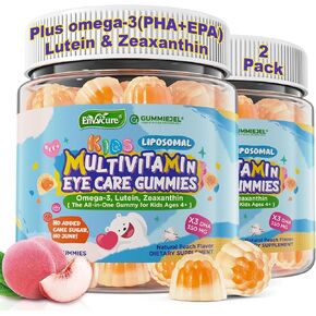 علكات الفيتامينات المتعددة للأطفال مع الحديد، 450 ملجم طحالب أوميجا 3، ميثيل ب12، حمض الفوليك، ألياف 2 جرام، بروبيوتيك، مغنيسيوم، أ، ج، د، ك، زنك، فيتامينات للأطفال للنمو، الدماغ، العين، الأمعاء، المناعة، خالية من السكر in Kuwait