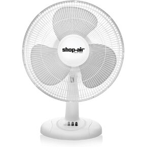 مروحة طاولة متأرجحة مقاس 16 بوصة من Shop-Air، 3 سرعات، سرعة عالية، دوران هواء هادئ وقوي، إمالة رأس قابلة للتعديل 70 درجة، مثالية للمنزل أو غرفة النوم أو المكتب، بيضاء in Kuwait