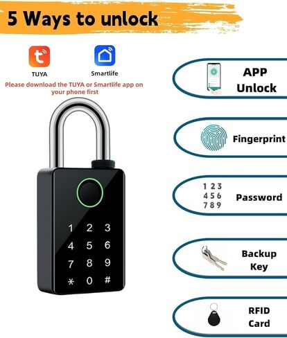 قفل بصمة الإصبع عالي التحمل مع نسخة احتياطية للمفاتيح، قفل بوابة ذكي مقاوم للماء في الهواء الطلق مع بطاقة IC، 5 طرق لفتح القفل الذكي in Kuwait