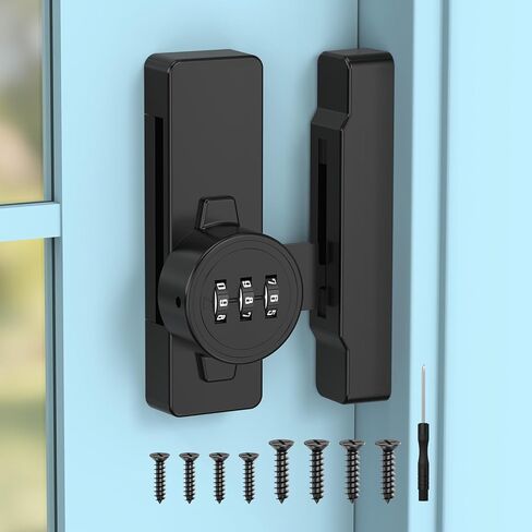 قفل باب الحظيرة مع مجموعة، قفل باب خزانة منزلق 90/180 درجة، مزلاج باب بكلمة مرور بدون مفتاح لغرفة النوم، السقيفة، خزانة الملفات - مزالج أمان من سبائك الزنك شديدة التحمل (1، أسود) in Kuwait