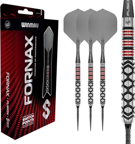 WINMAU Darts-Fornax–Professional 90% Tungsten Darts Set | Switch Point Tech | Black & Red Parallel Barrels | 2x Interchangeable Points (Wave & Smooth) Rapid-Change System |Available in 21g/22g/23g/24g in Saudi Arabia