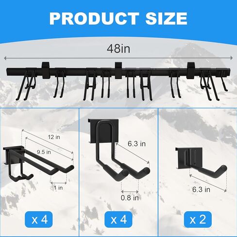حامل جداري لرف التزلج، 12 زوجًا من حوامل التزلج على الحائط مع خطافات متحركة مطلية بالمطاط لنظام تنظيم تخزين المرآب، حامل جداري على الجليد للجراج وسقيفة المنزل، يحمل ما يصل إلى 880 رطلًا in Kuwait