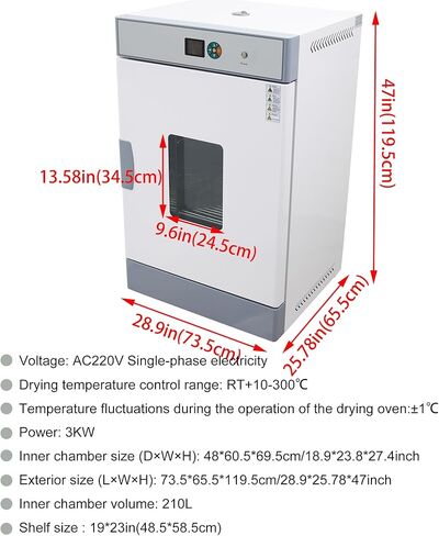 Electric Blast Drying Oven Lab Digital Forced Air Convection Drying Oven 304 Stainless Steel Chamber 210L Inner Volume 3KW 220V in Kuwait