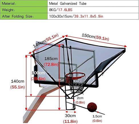 Basketball Hoop Returner Shot Return Apparatus Folding Rebounding Net Rotating Black Iron Practice Attachment Suitable for Children Youth and Adul in Saudi Arabia