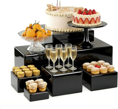6-Piece Acrylic Buffet Riser Set | White Cube Displays for Parties, Weddings & Catering | Stackable Hollow-Base Stands for Desserts, Cupcakes, Jewelry & Decor | Sizes 3" to 8" in Kuwait