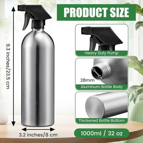 3 Pack 1000ml/32oz Aluminum Spray Bottles with Nozzle Silver Metal Aluminum Refillable Spray Bottles Tools for Hair Plants Gardening BBQ Grill Restaurants Cooking Men Women Gardeners in Saudi Arabia