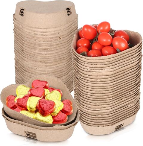 Rainmae 30 Pack Heart Shaped Natural Pulp Fiber Berry Basket Fresh Small Fruit Basket for Strawberry Blueberry Vegetable Molded Berry Packaging Container Farmers Market Grocery Party Decor in Saudi Arabia