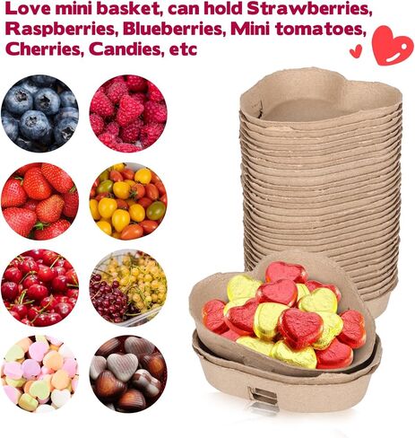 Rainmae 30 Pack Heart Shaped Natural Pulp Fiber Berry Basket Fresh Small Fruit Basket for Strawberry Blueberry Vegetable Molded Berry Packaging Container Farmers Market Grocery Party Decor in Saudi Arabia