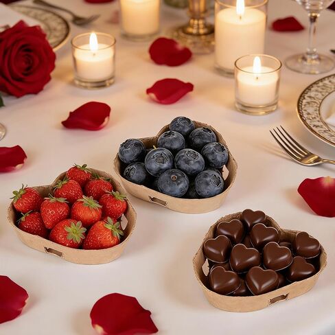 Rainmae 30 Pack Heart Shaped Natural Pulp Fiber Berry Basket Fresh Small Fruit Basket for Strawberry Blueberry Vegetable Molded Berry Packaging Container Farmers Market Grocery Party Decor in Saudi Arabia