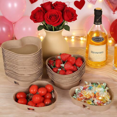 Rainmae 30 Pack Heart Shaped Natural Pulp Fiber Berry Basket Fresh Small Fruit Basket for Strawberry Blueberry Vegetable Molded Berry Packaging Container Farmers Market Grocery Party Decor in Saudi Arabia