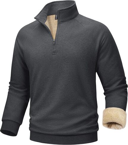 TACVASEN Men's 1/4 Zip Pullover Sherpa Fleece Lined Sweatshirts Midweight Winter Warm Thick Stand Collar Sweatshirt in Saudi Arabia