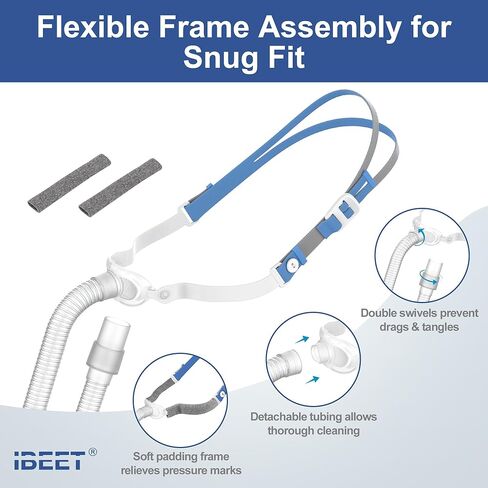Upgraded Frame Assembly for Airfit P10 with Strap & Short Tube - Quieter Seal, Enhanced Stability & Easy Adjustment, IBEET Replacement CPAP Supplies for P10 Nasal Pillow in Saudi Arabia
