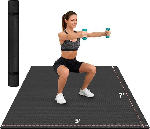 Stepwaver Extra Large Exercise Mat, 6'x4'/7'x5' /8'x5' (6mm) Thick Workout Mat for Home Gym & Garage Flooring, Shoe-Friendly, Non-Slip, Ultra Durable, Thick Large Workout Mats for Home Workouts in Kuwait