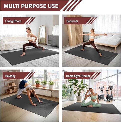 Stepwaver Extra Large Exercise Mat, 6'x4'/7'x5' /8'x5' (6mm) Thick Workout Mat for Home Gym & Garage Flooring, Shoe-Friendly, Non-Slip, Ultra Durable, Thick Large Workout Mats for Home Workouts in Kuwait