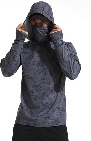 Men's Sun Protection Hoodie with Face Cover, Long Sleeve Fishing Shirt Protection Shirt for Hiking, Fishing, Running in Saudi Arabia
