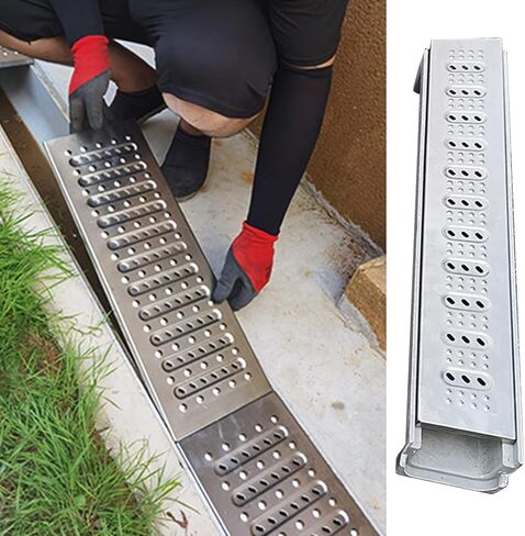 Drainage Channels and Grating, Low Profile Storm Drain Cover/Floor Trench Systems Easy to Cut, with Stainless Steel Grates & U Shaped Resin Channel (Color : B) in Saudi Arabia