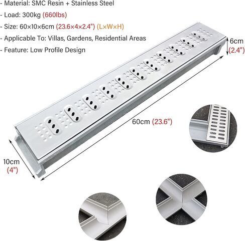 Drainage Channels and Grating, Low Profile Storm Drain Cover/Floor Trench Systems Easy to Cut, with Stainless Steel Grates & U Shaped Resin Channel (Color : B) in Saudi Arabia