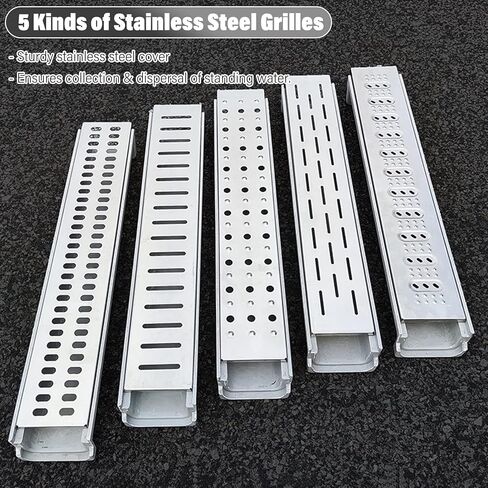 Drainage Channels and Grating, Low Profile Storm Drain Cover/Floor Trench Systems Easy to Cut, with Stainless Steel Grates & U Shaped Resin Channel (Color : B) in Saudi Arabia
