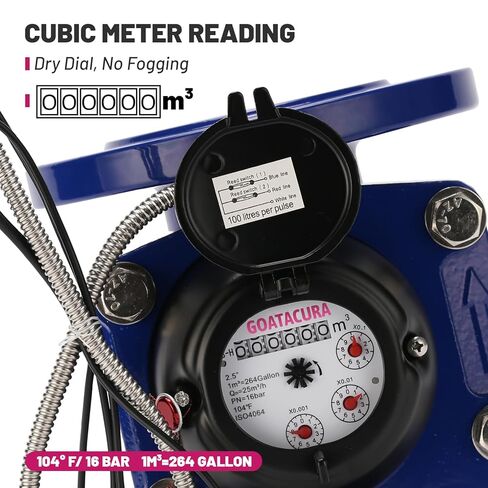 2.5" Woltmann Helix Water Meter, Pulse Output, Epoxy-Coated Cast Iron, Accuracy Class B, Resistant Seals, Cubic Meter, Non-Potable Use in Kuwait