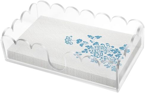 Picowe Acrylic Napkin Holder, Scalloped Tray for Bathroom, Kitchen, Dining Room, Clear Guest Hand Towel with U-Shaped Opening & Non-Slip Pads, Paper Holder for Weddings, Hotels (9x5.3x2.4inch) in Kuwait