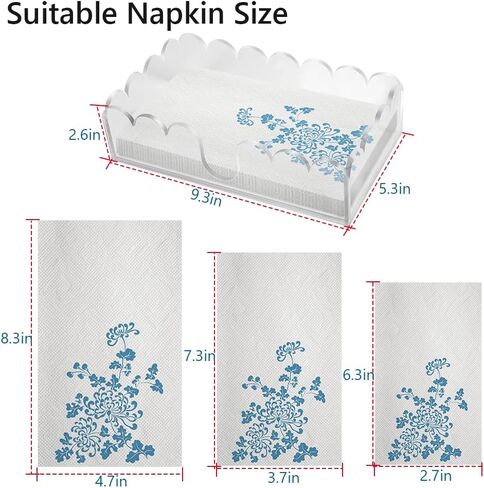 Picowe Acrylic Napkin Holder, Scalloped Tray for Bathroom, Kitchen, Dining Room, Clear Guest Hand Towel with U-Shaped Opening & Non-Slip Pads, Paper Holder for Weddings, Hotels (9x5.3x2.4inch) in Kuwait