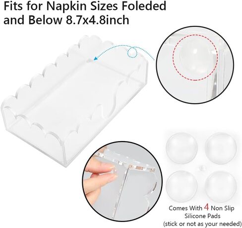 Picowe Acrylic Napkin Holder, Scalloped Tray for Bathroom, Kitchen, Dining Room, Clear Guest Hand Towel with U-Shaped Opening & Non-Slip Pads, Paper Holder for Weddings, Hotels (9x5.3x2.4inch) in Kuwait