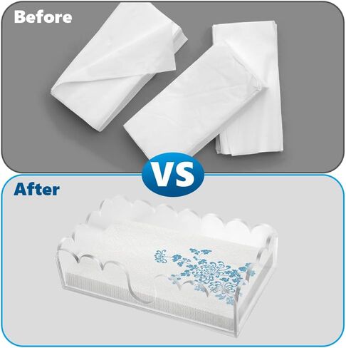 Picowe Acrylic Napkin Holder, Scalloped Tray for Bathroom, Kitchen, Dining Room, Clear Guest Hand Towel with U-Shaped Opening & Non-Slip Pads, Paper Holder for Weddings, Hotels (9x5.3x2.4inch) in Kuwait