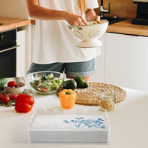 Picowe Acrylic Napkin Holder, Scalloped Tray for Bathroom, Kitchen, Dining Room, Clear Guest Hand Towel with U-Shaped Opening & Non-Slip Pads, Paper Holder for Weddings, Hotels (9x5.3x2.4inch) in Kuwait