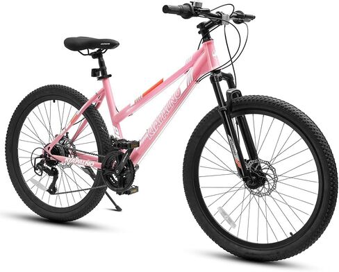 دراجة جبلية 24/26 بوصة للنساء والفتيات، دراجة جبلية 21 سرعة مع قرص/فرامل على شكل حرف V ونظام تعليق شوكة أمامي، إطار من الصلب الكربوني دراجة MTB in Kuwait