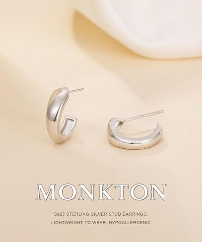 أقراط Monkton Huggie S925 من الفضة الإسترليني أقراط دائرية صغيرة مفتوحة - مجوهرات نسائية أنيقة خفيفة الوزن ولا تسبب الحساسية in Kuwait