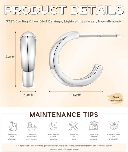 أقراط Monkton Huggie S925 من الفضة الإسترليني أقراط دائرية صغيرة مفتوحة - مجوهرات نسائية أنيقة خفيفة الوزن ولا تسبب الحساسية in Kuwait