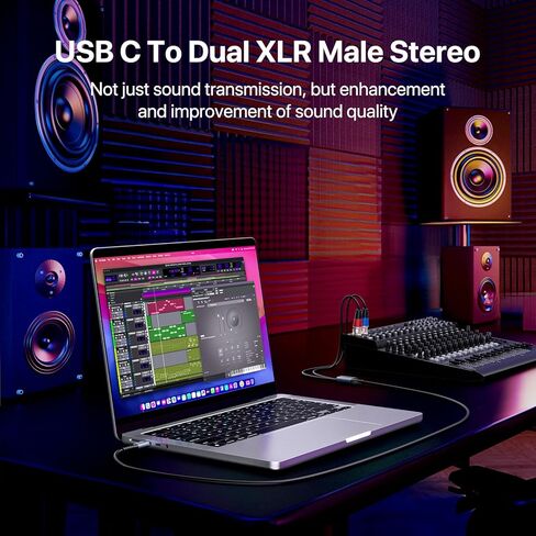 Dual XLR to USB C Audio Cable 6.6FT, 32Bit/384Khz USB Type C to 2 XLR Male Adapter Stereo Power Amplifier Cable for Connecting Smartphones USB C to Active Speaker, Laptops,Mixer Console in Kuwait