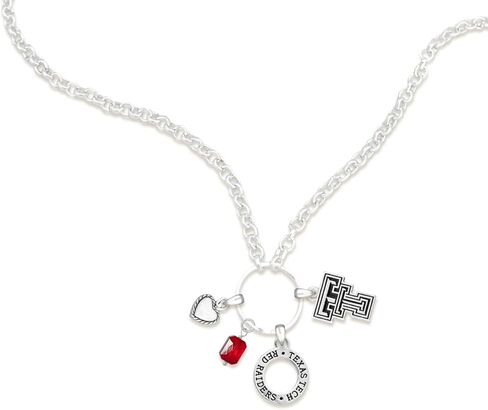 Texas Tech Red Raiders Lucy Necklace with Heart Team Color Crystal Bead Accent Charms Officially Licensed Jewelry Fan TTU in Saudi Arabia