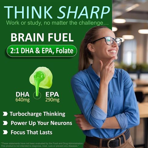 Algae Gummies, Omega 3 Gummies 2200mg from Algae Oil | DHA 640mg & EPA 290mg| Vegan | for Women & Men | CoQ10 | Astaxanthin | Vitamin A, E, D3 for Brain, Eye, Antioxidant, Sugar Free, 1Pack in Kuwait