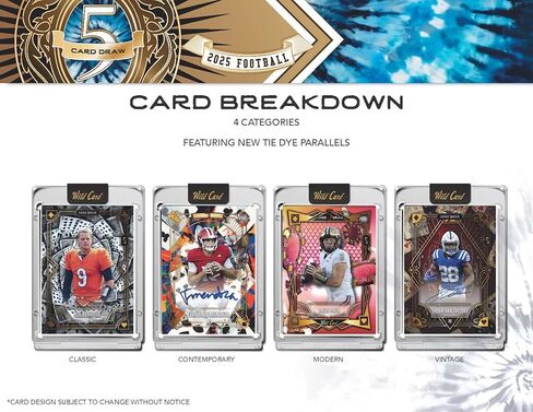 صندوق بطاقات التداول 2025 Wild Card 5 Card Draw Football Pro-Look Edition (5 بطاقات مغلفة من #'d إلى 5 أو أقل بما في ذلك بطاقة موقعة واحدة في كل صندوق) in Kuwait