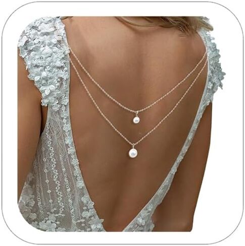 سلسلة خلفية من اللؤلؤ لفستان بدون ظهر، سلسلة خلفية أنيقة للنساء، قلادة خلفية لحفلات الزفاف والصيف، مجوهرات للجسم على الشاطئ in Kuwait