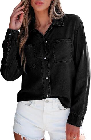 Sidefeel Women's Denim Shirts Button Down Jean Shacket Spring Outfit 2025 Long Sleeve Chambray Blouse Top in Saudi Arabia