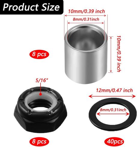 LOOEEL 56 PCS Skateboard Truck Hardware Kit Including 8 Pcs Skateboard Truck Nuts，8 Spacers and 40 Pcs Skateboard Truck Axle Washers, Suitable for Most Scooters and Long Boards. in Kuwait