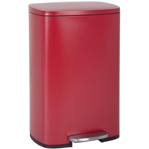 PayLessHere 13 Gallon(50L) Trash Can, Fingerprint Proof Stainless Steel Kitchen Garbage Can with Removable Inner Bucket and Hinged Lids, Pedal Rubbish Bin for Home Office,Red in Saudi Arabia