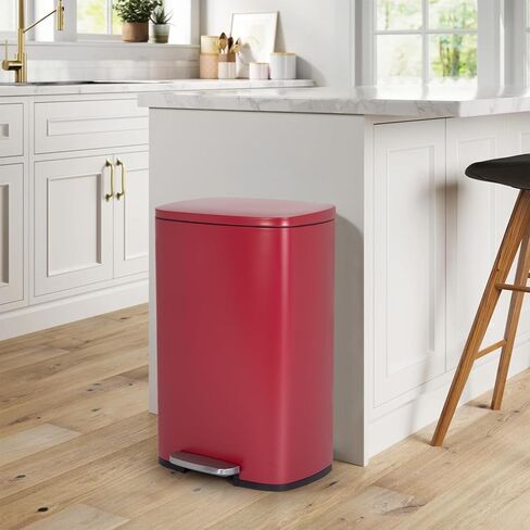 PayLessHere 13 Gallon(50L) Trash Can, Fingerprint Proof Stainless Steel Kitchen Garbage Can with Removable Inner Bucket and Hinged Lids, Pedal Rubbish Bin for Home Office,Red in Saudi Arabia